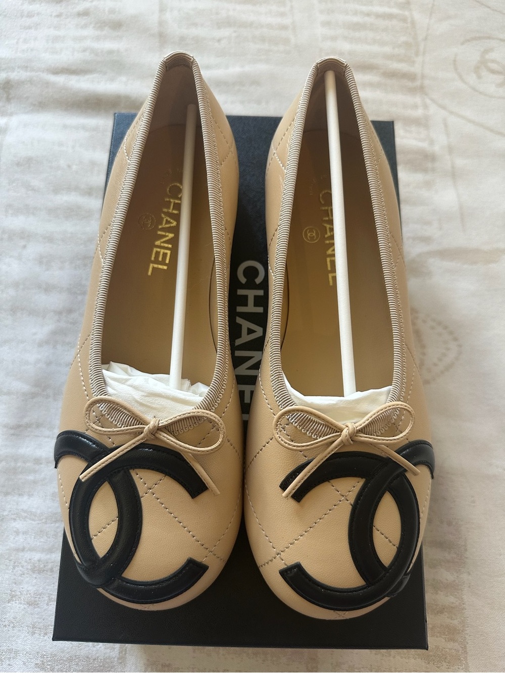 Chanel 26M coco beach Cambon ballet flats Beige color size 38.5